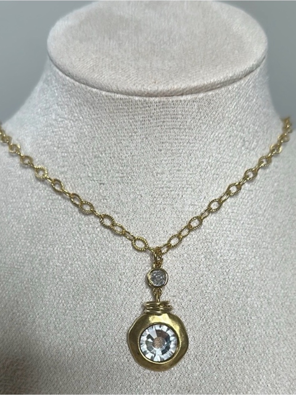 Gold Filled Tone Pendant Necklace with Clear Crystal Accent